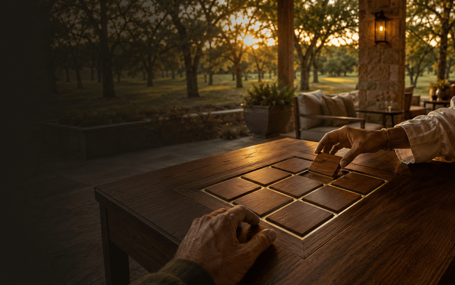 People gathered around a premium Tic Tac Grow game table
