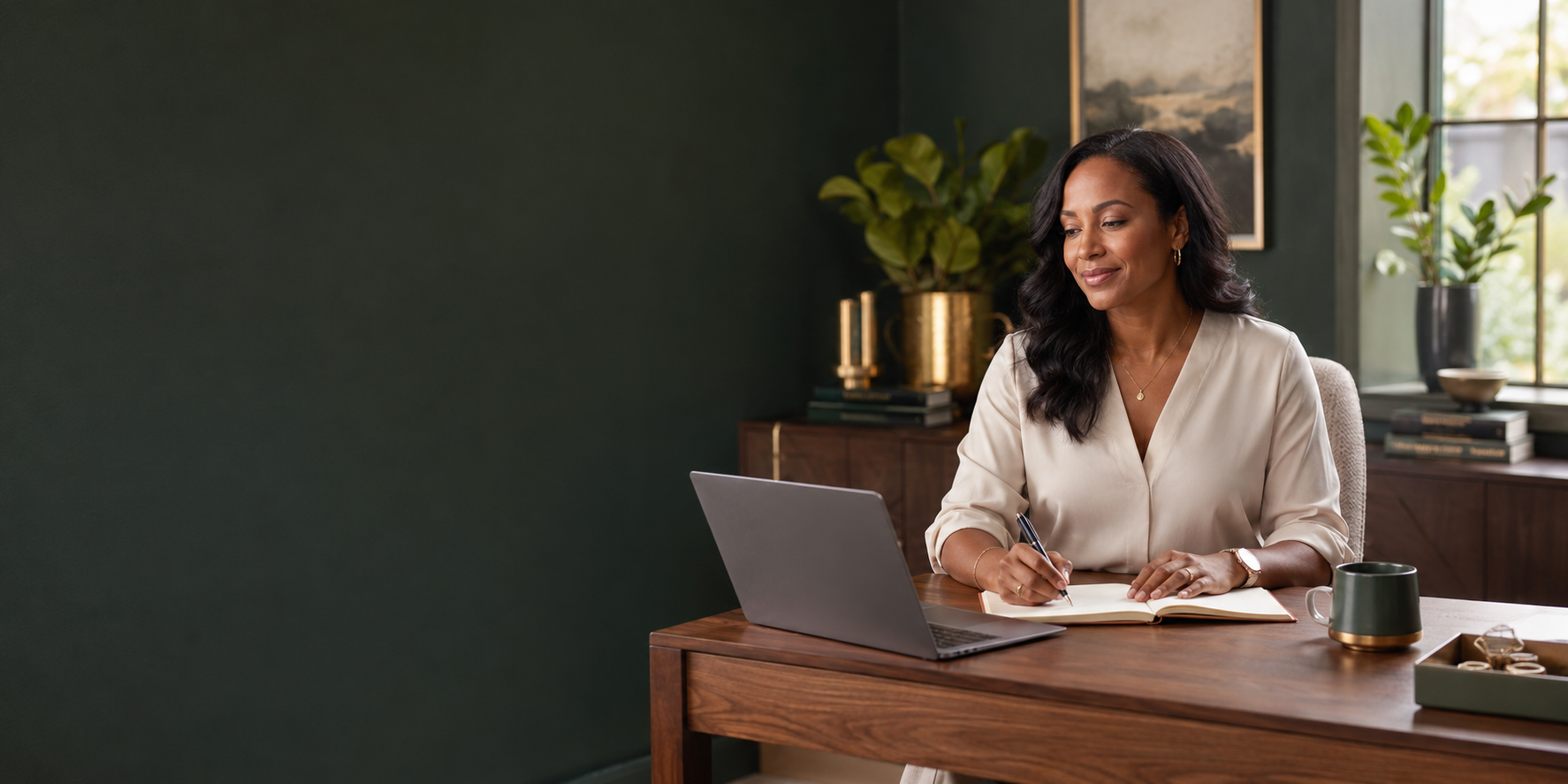 Independent financial professional operating a remote practice from a refined home office